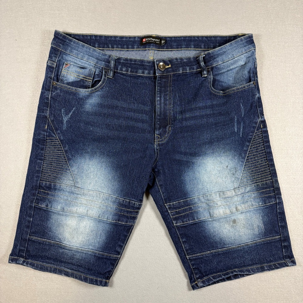 Y2K Southpole Denim Biker Shorts Mens 38 Blue Slim Moto Distressed Streetwear